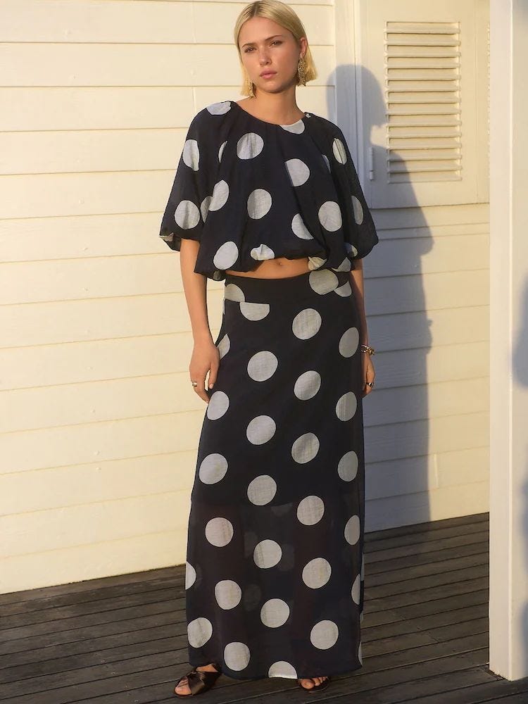 Navy/White Spot Drape Maxi Skirt