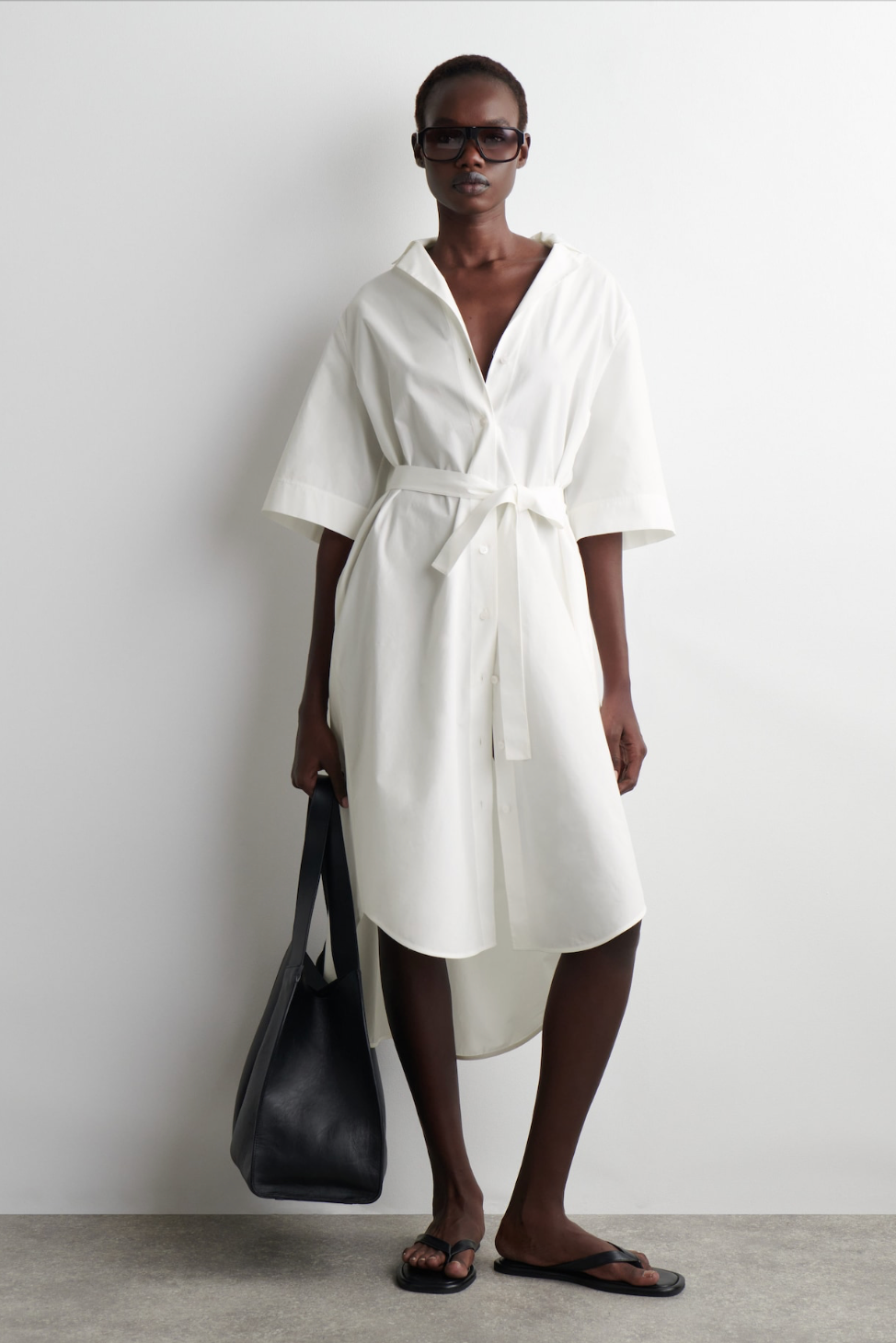 Belted cotton short sleeve dress