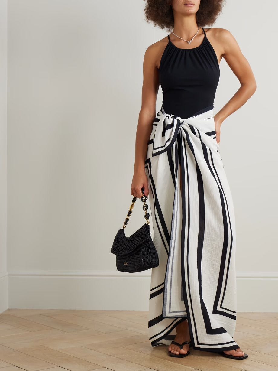 Eliza striped cotton-voile pareo