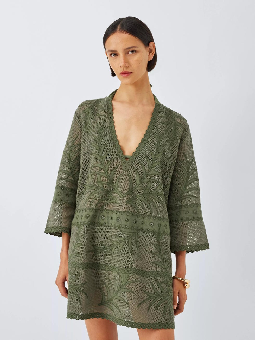 John Lewis Jacquard Mesh Kaftan  Khaki
