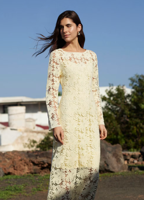 Cream Floral Crochet Knit Dress
