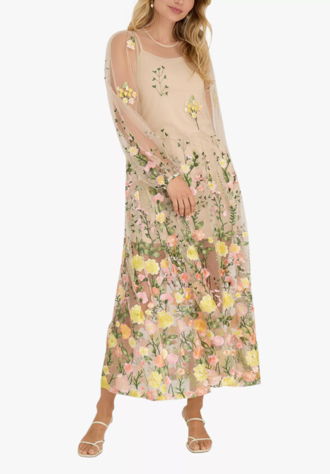 Fuschia Embroidered Long Sleeve Dress, Multi