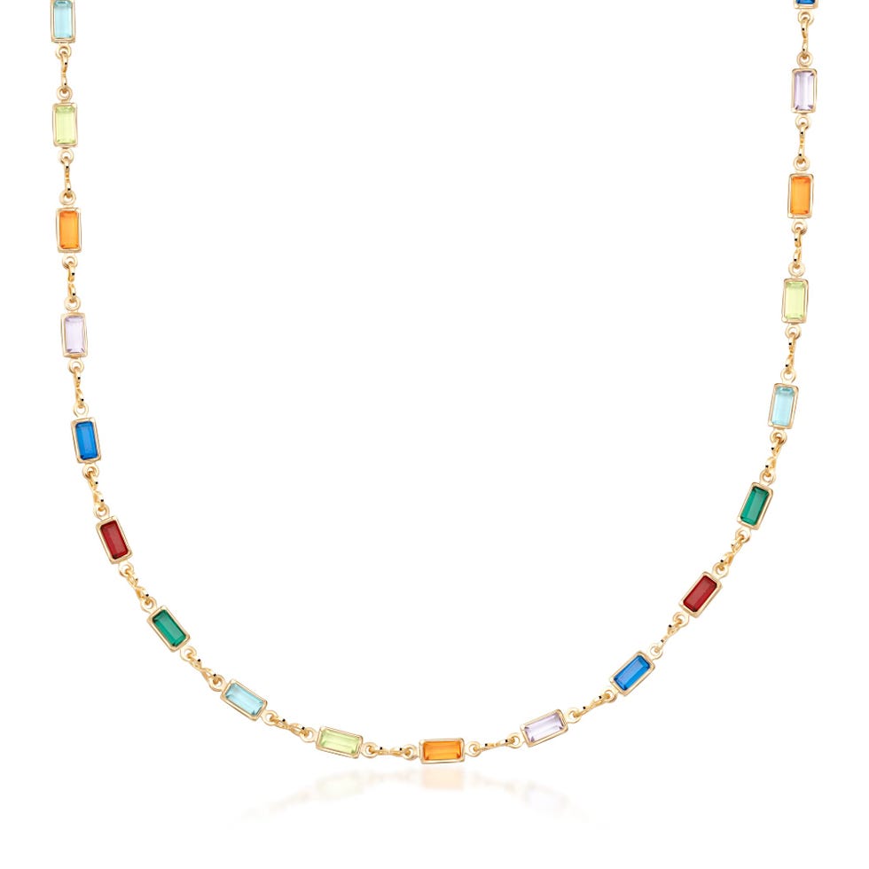 18K Gold Plated Multi Stone Crystal Baguette Necklace