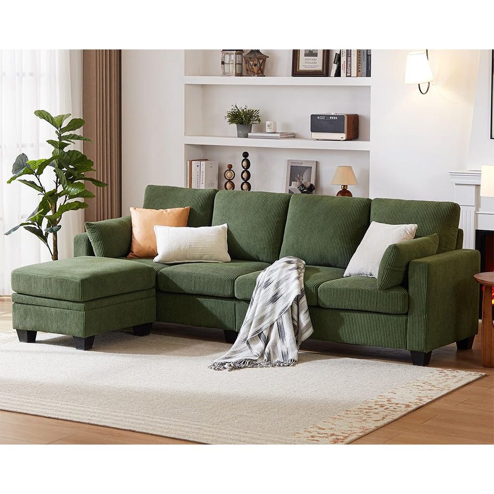 Sofá modular seccional de pana con chaise longue otomana