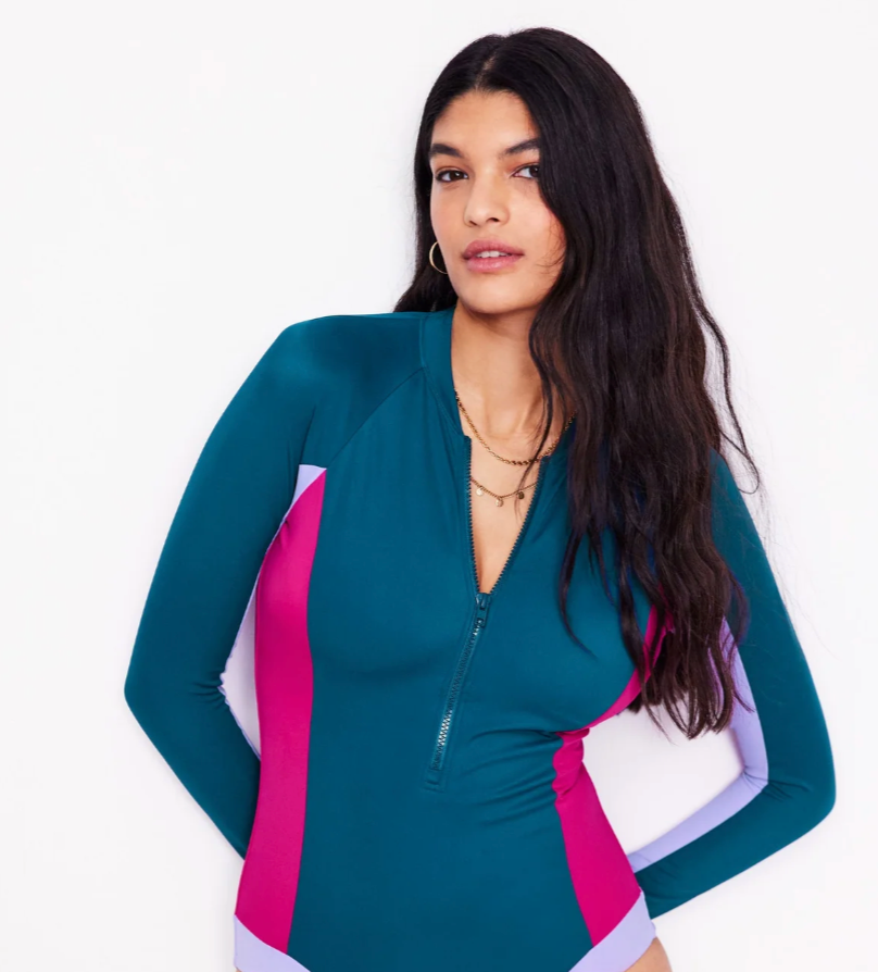 Sporty Raglan Sleeve Swimsuit  