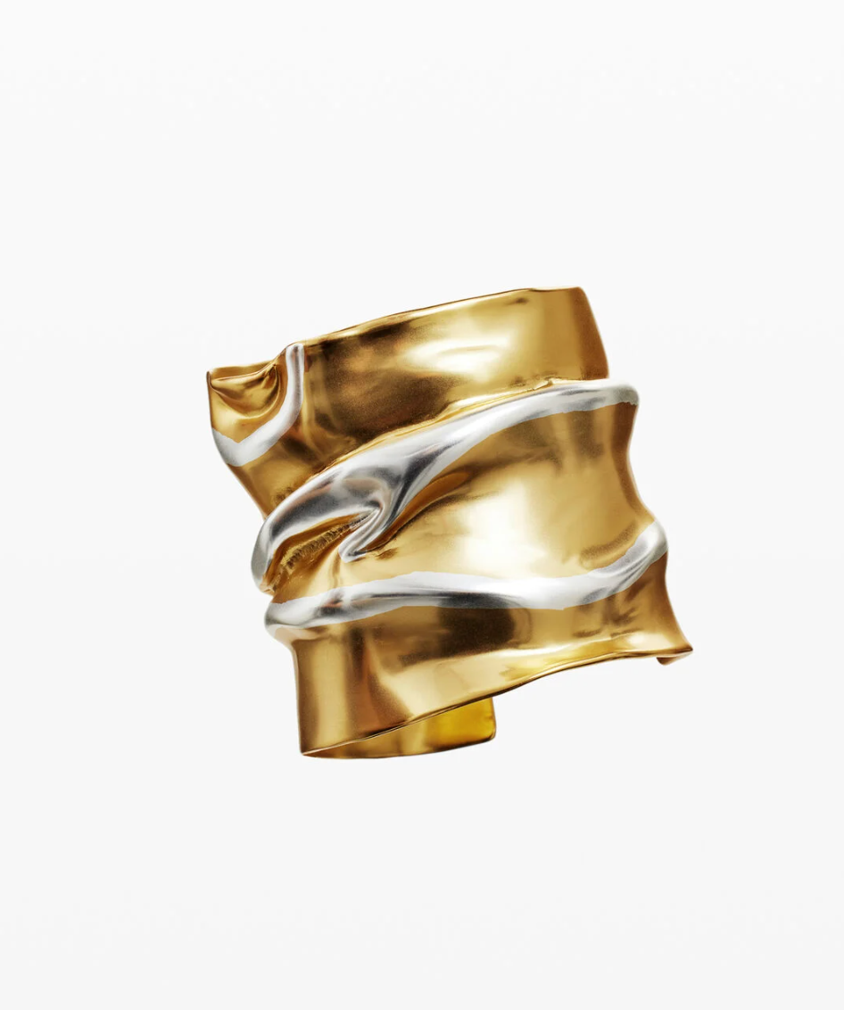 Brazalete grande bicolor baño oro y plata Zalio