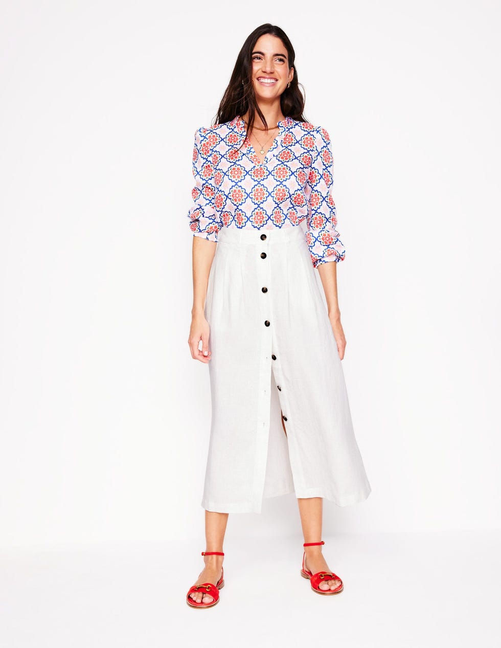 Thomasina Linen Midi Skirt White