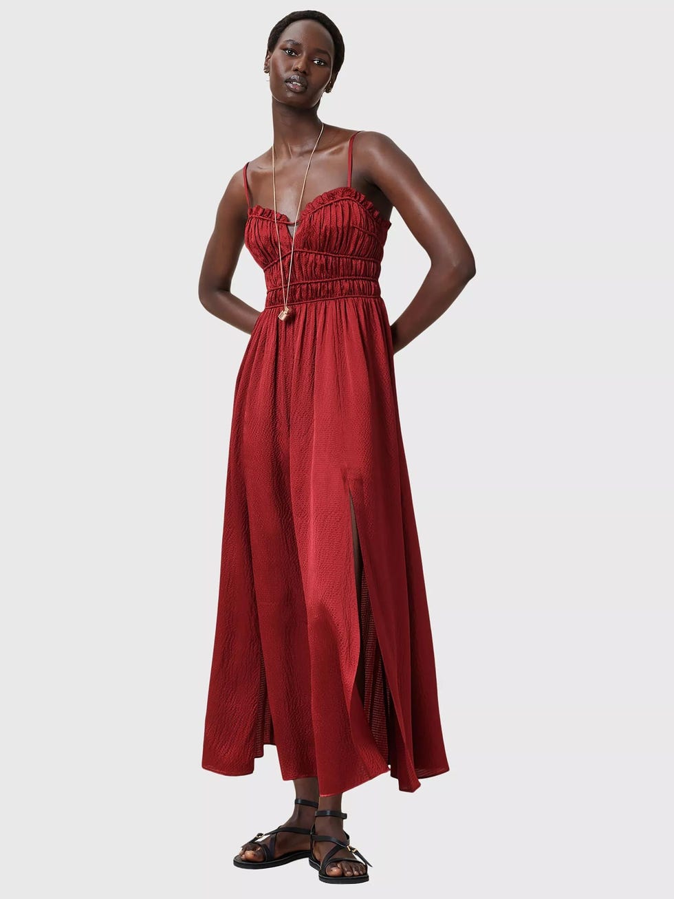 AllSaints Faelyn Silk Maxi Dress  Rosewood Red