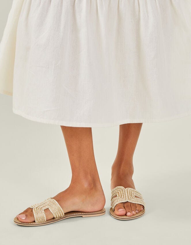 Bella Beaded Sliders Gold