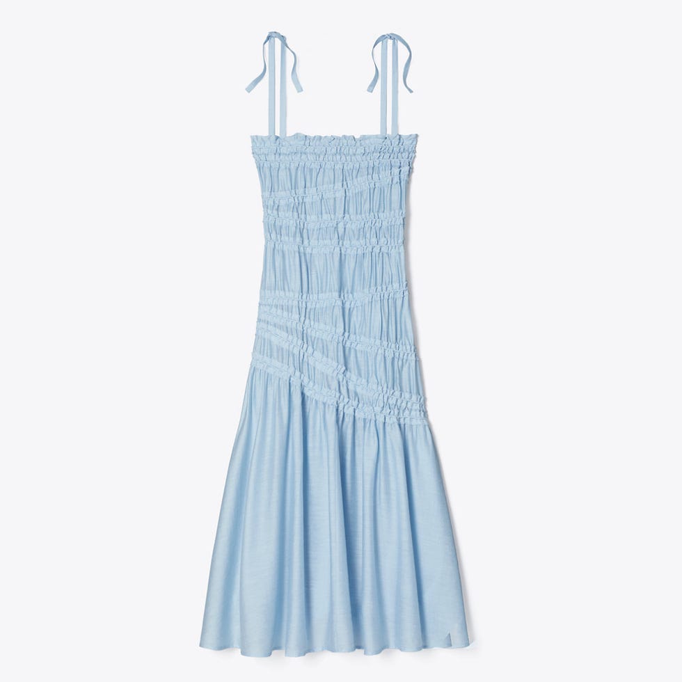 Shoulder Tie Smocked Viscose Dress