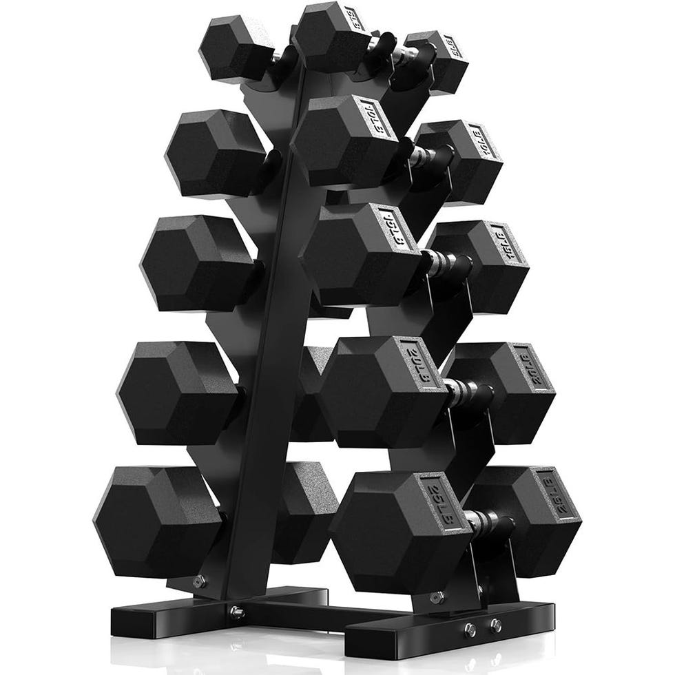 150-Pound Dumbbell Set with A-Frame Dumbbell Rack