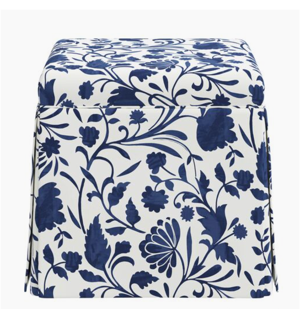 Anne Skirted Storage Ottoman, Vine Floral