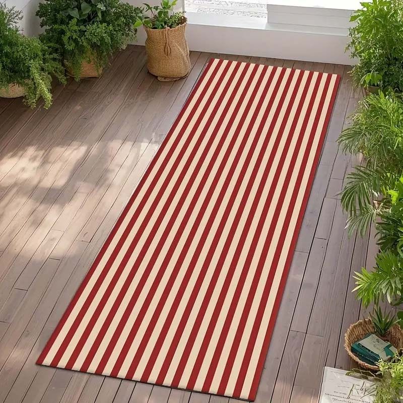 Alfombra de exterior a rayas rojas y blancas