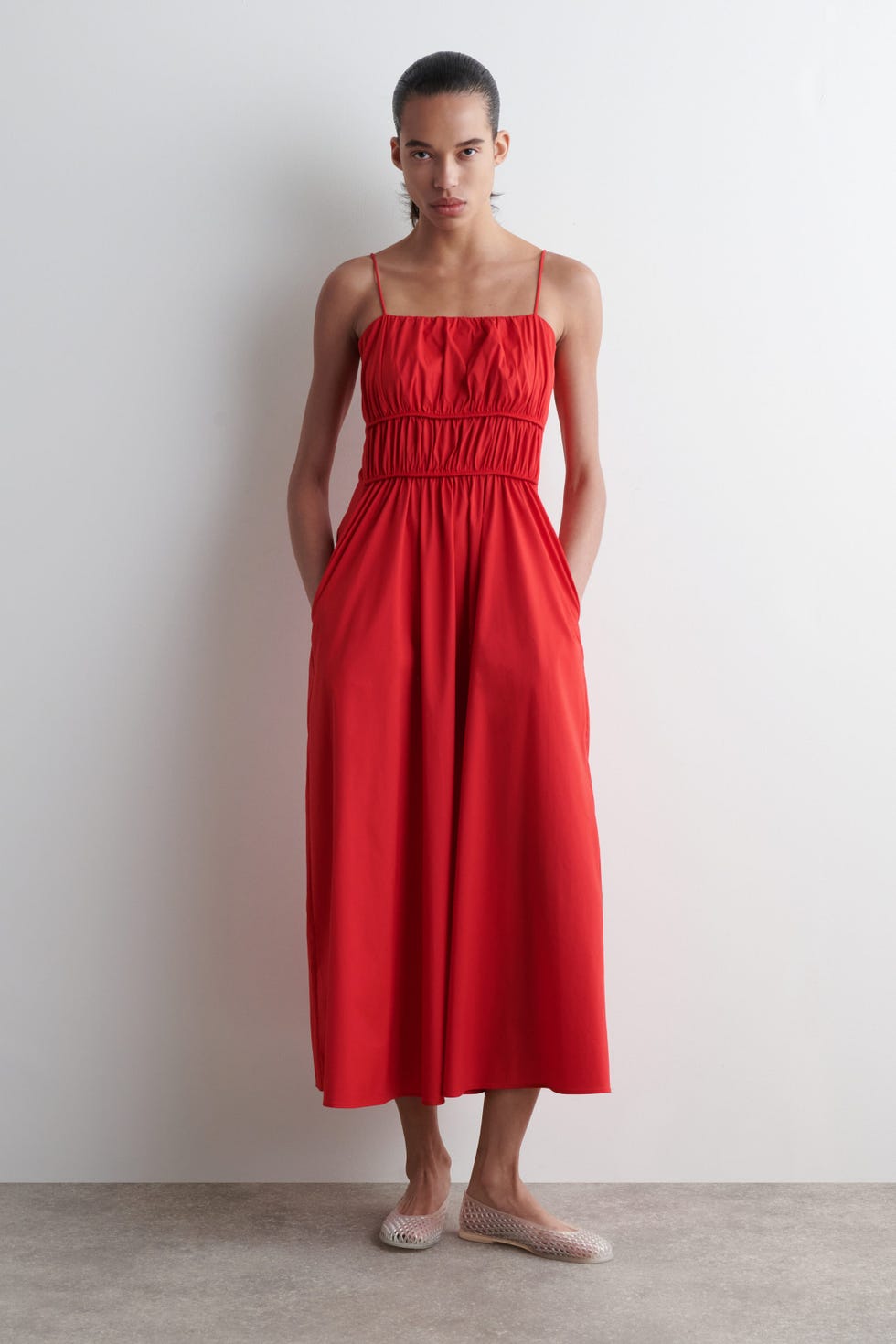 Ruched cotton midi dress 