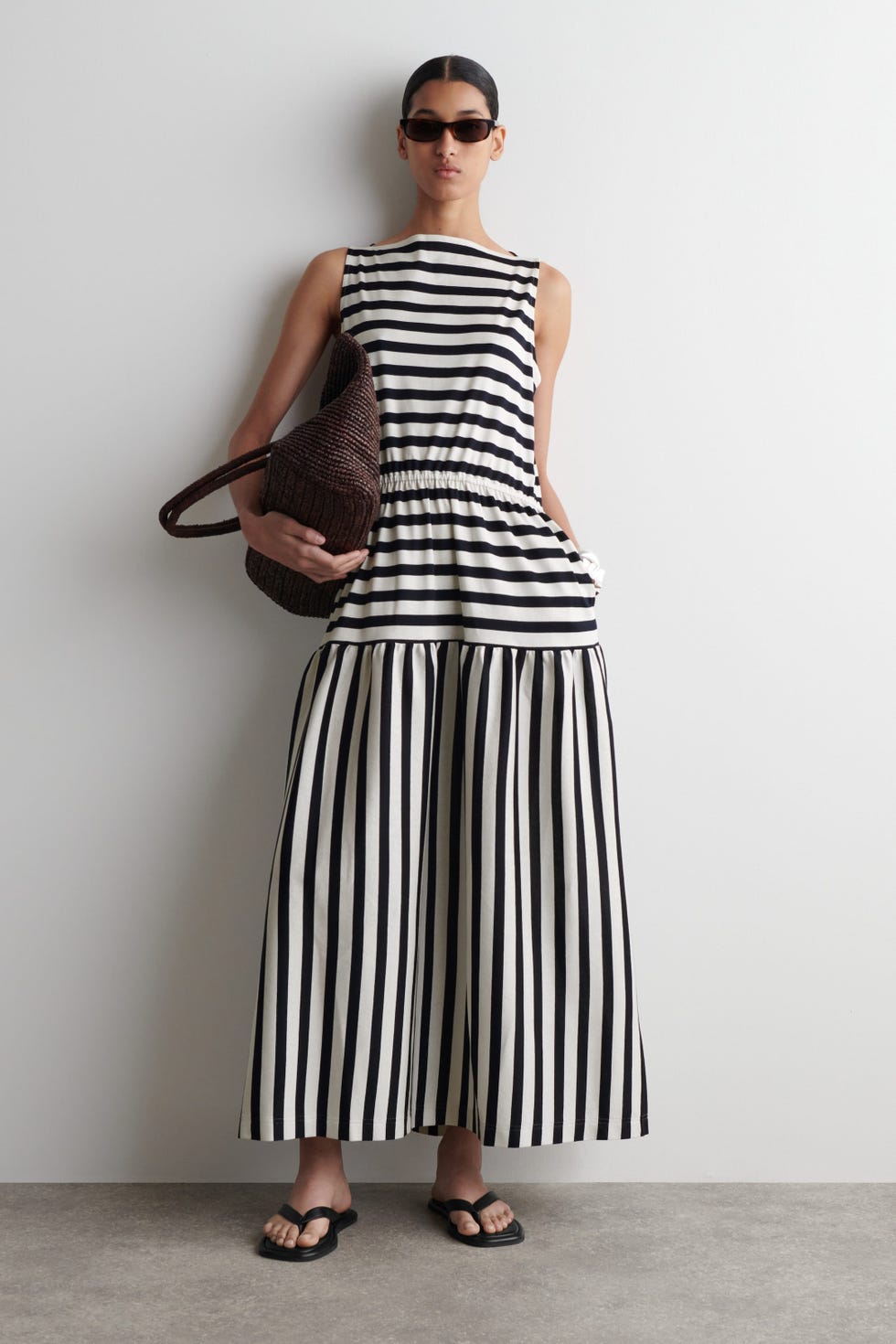 Boat neck gathered midi dress