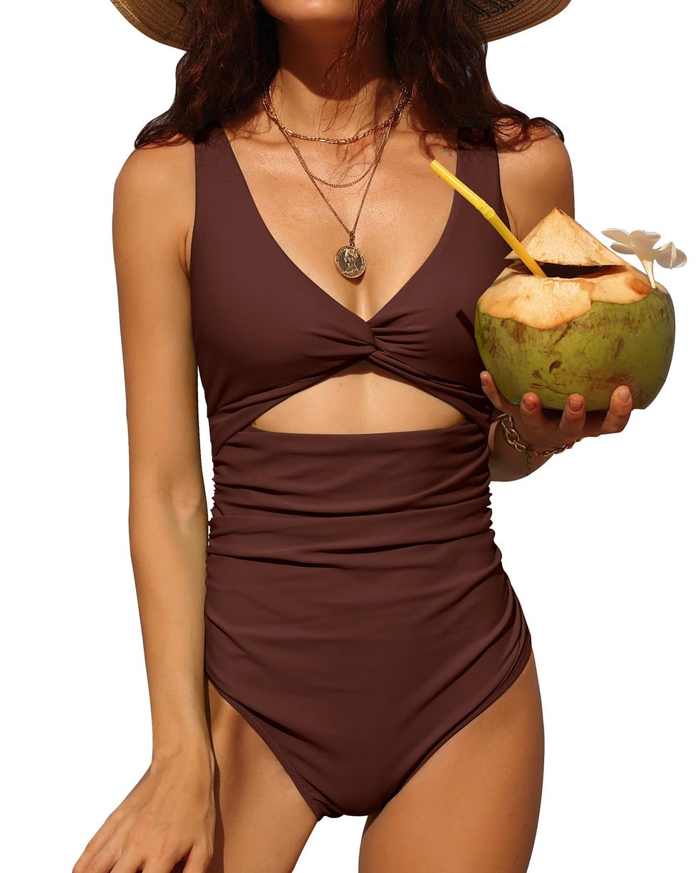 Costume intero con scollo a V arricciato