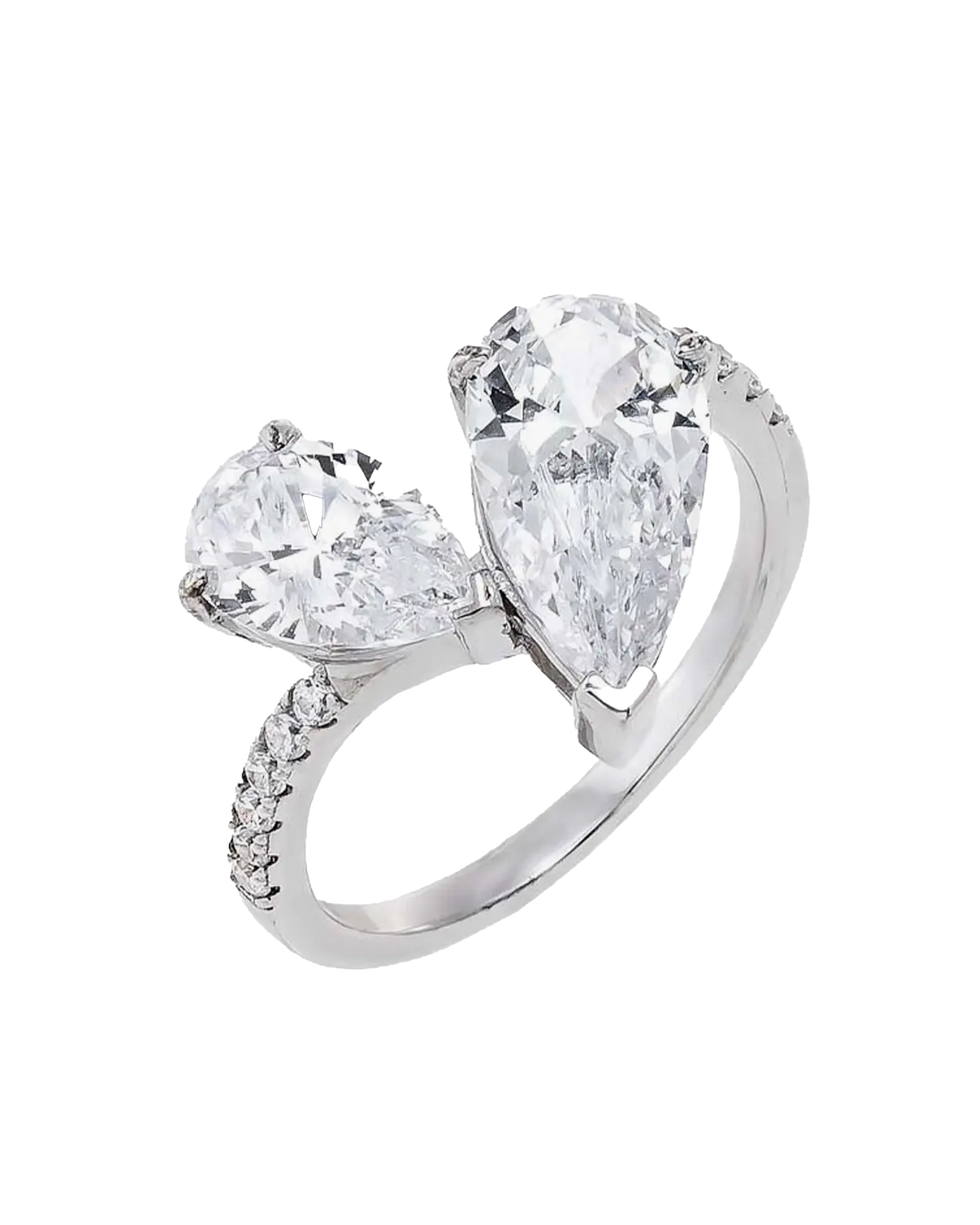 Pavé Gradual Double Teardrop Ring 