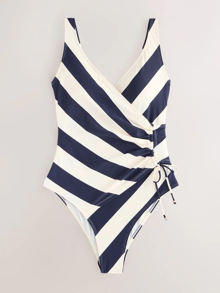 Navy/Cream Ruched Side Tummy Shaping Control Swimsuit