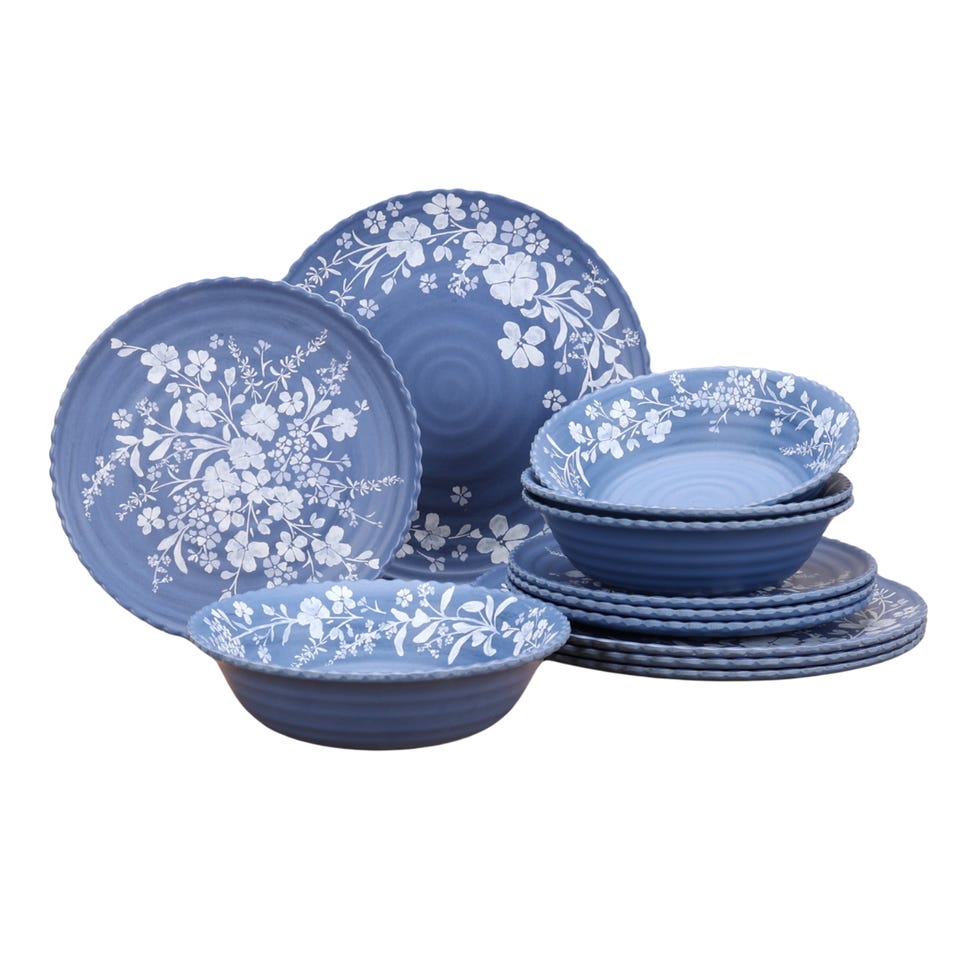 12-Piece Daisy Bamboo Melamine Dinnerware Set