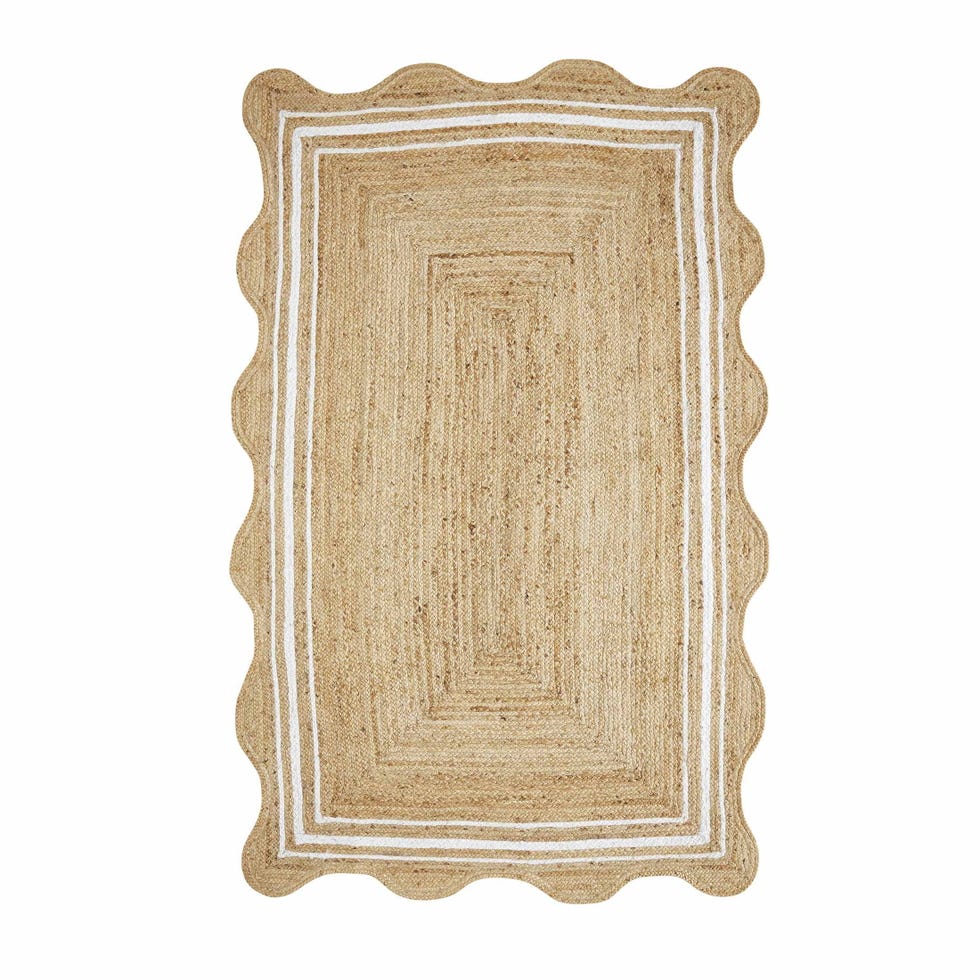 Natural/White Scallop Jute with Border Area Rug