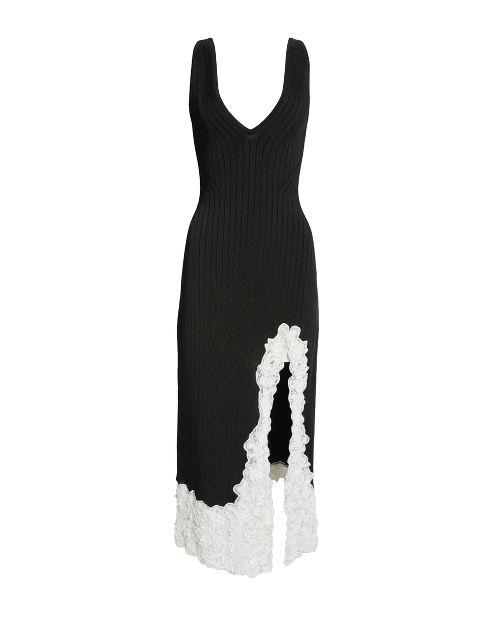 Çiçek Aplikeli Kenarlı Rib Midi Tank Elbise