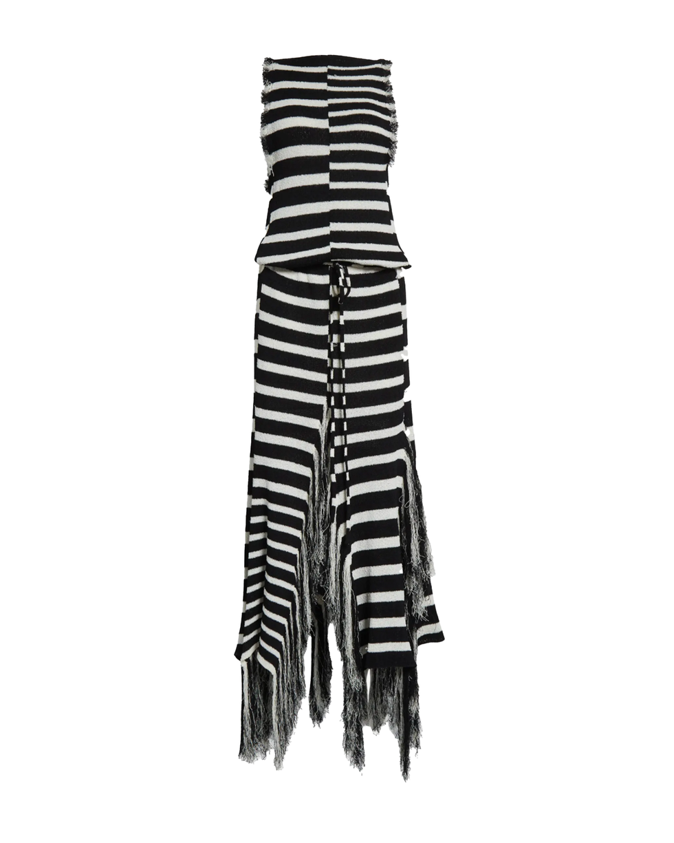 Yves Stripe Saçaklı Uzun Elbise