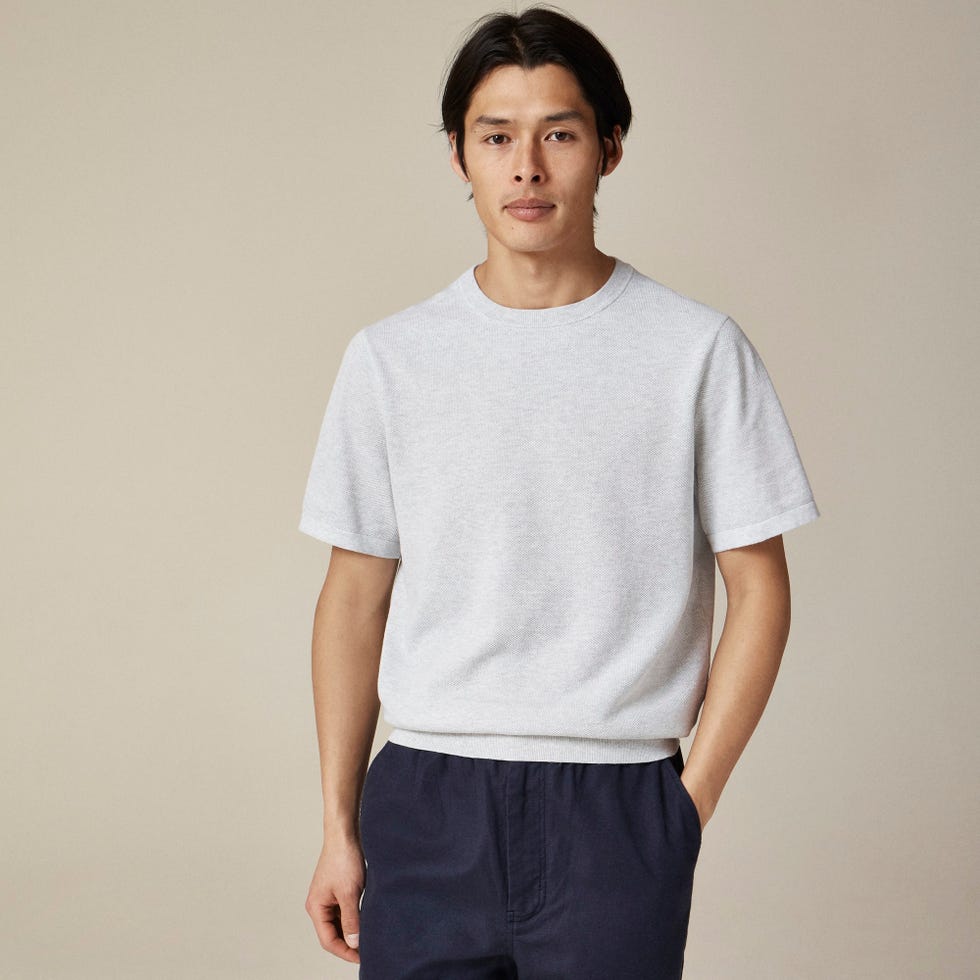 Short-Sleeve Cotton Piqué-Stitch Sweater