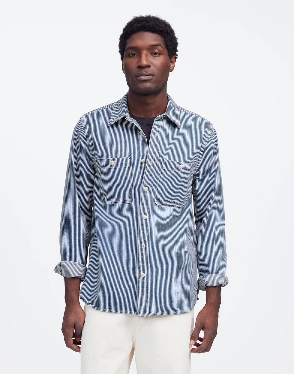 Indigo-Dyed Shirt in Engineer Stripe