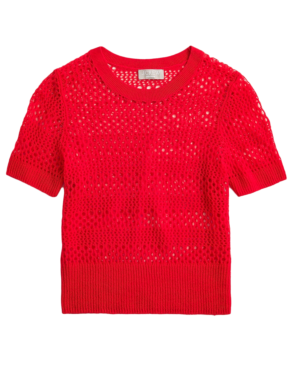 Cashmere Pointelle Short-Sleeve T-Shirt