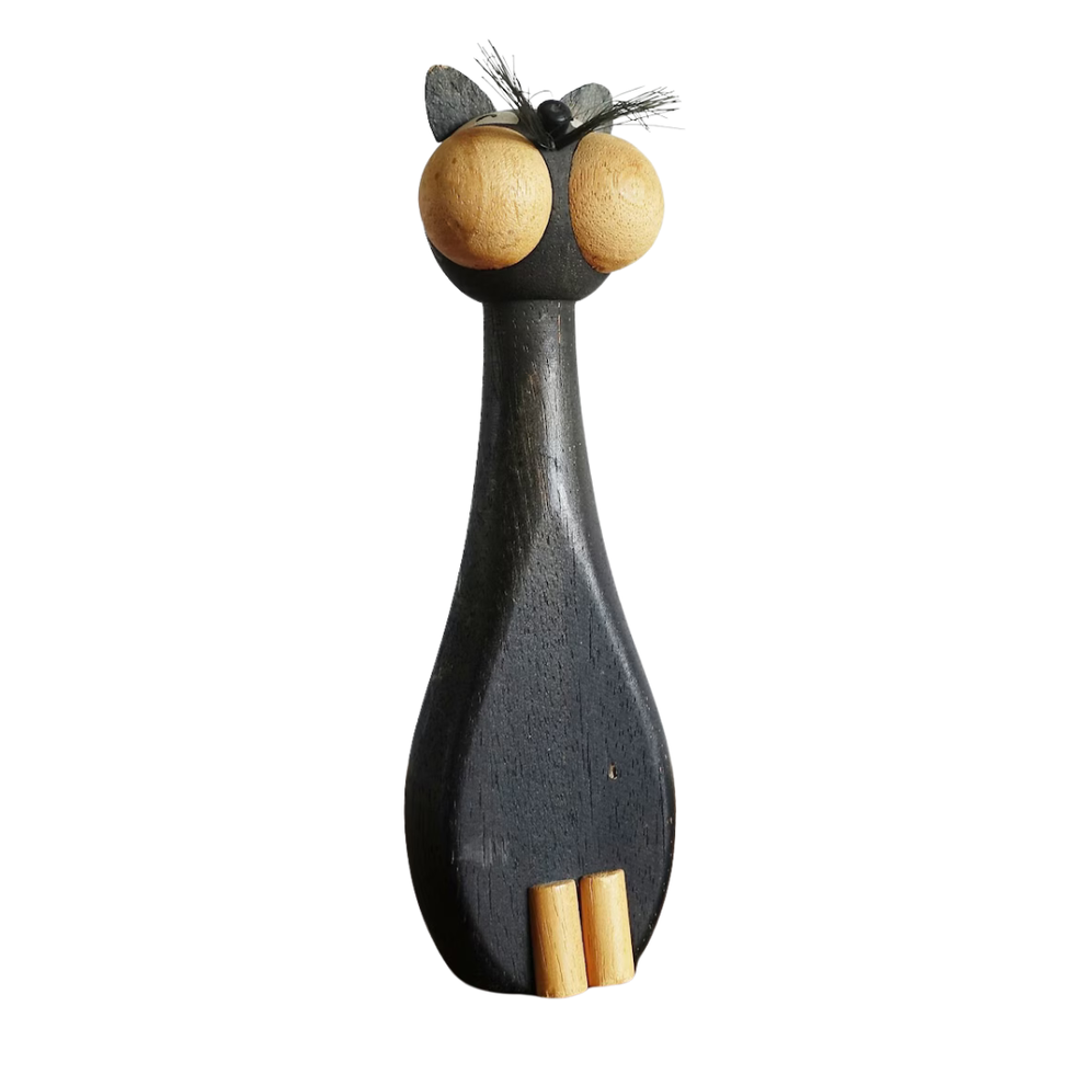 Set of 2 Wooden Cat Figures
