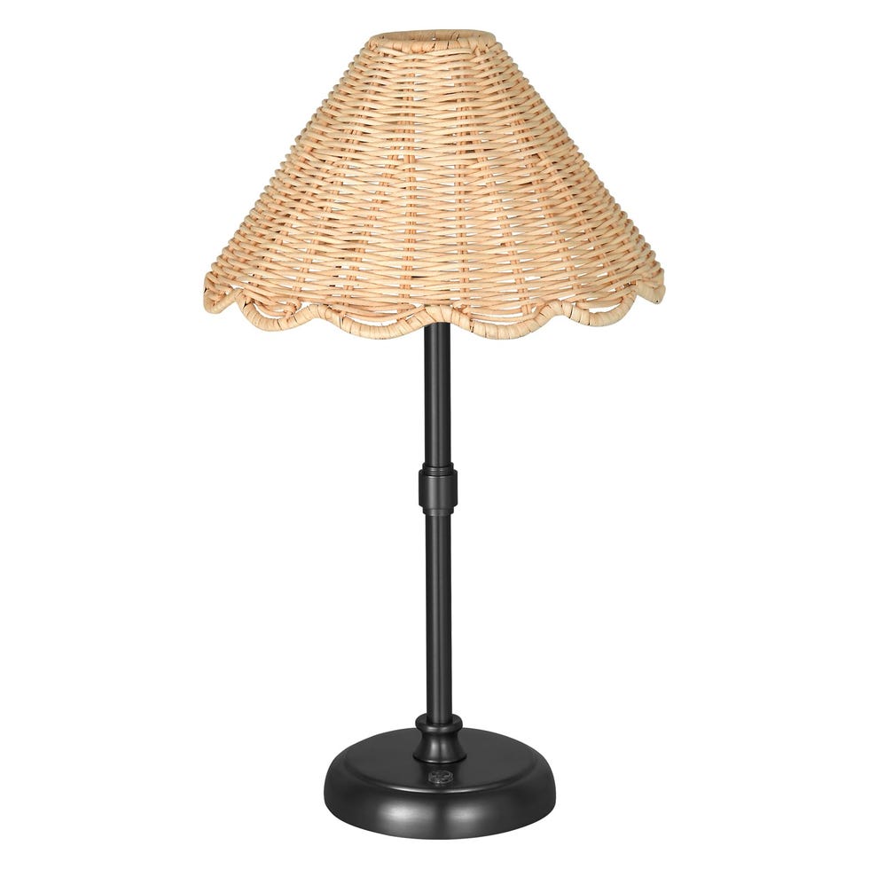 Cordless Boho Rattan Table Lamp Black