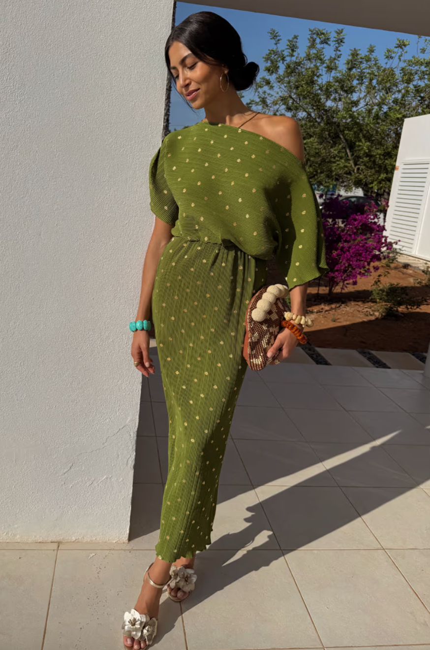 Khaki Plisse Tilly Dress