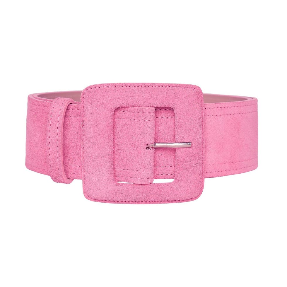Suede Square Buckle Belt - Bubblegum Pink