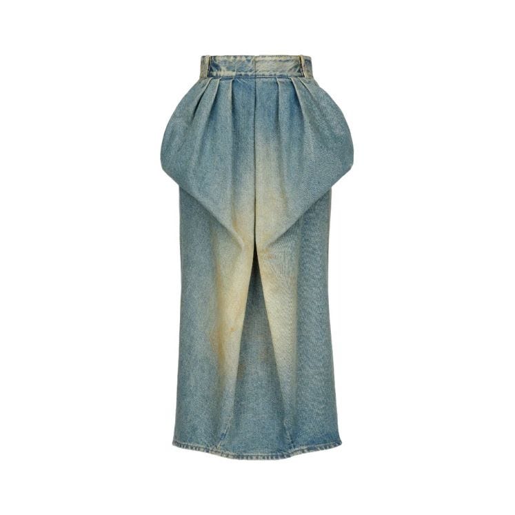 Gathered Midi Denim Skirt
