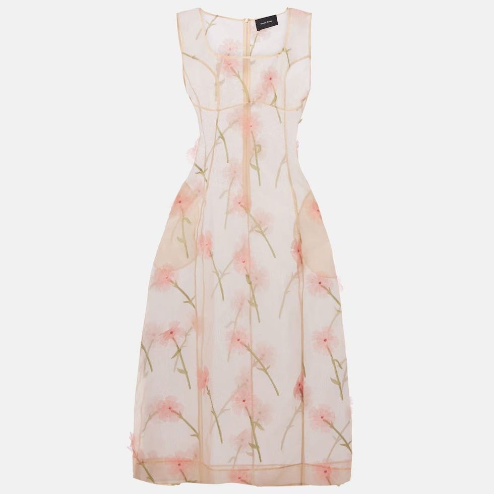 Sculpted Carnation Organza Midi Dress