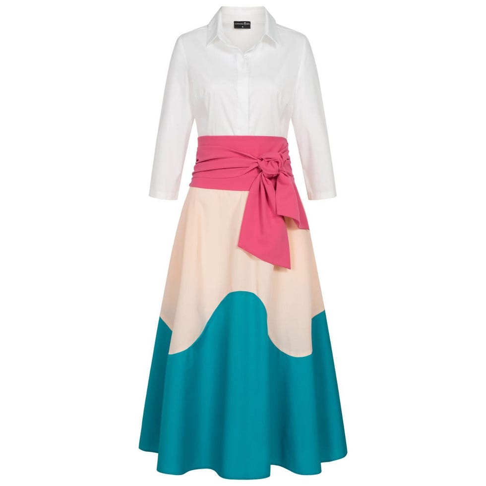 Pink Blue Wave Colorblock Shirt Dress