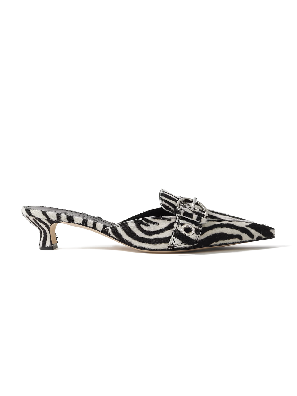 Danielle Buckled Zebra-Print Calf Hair Mules