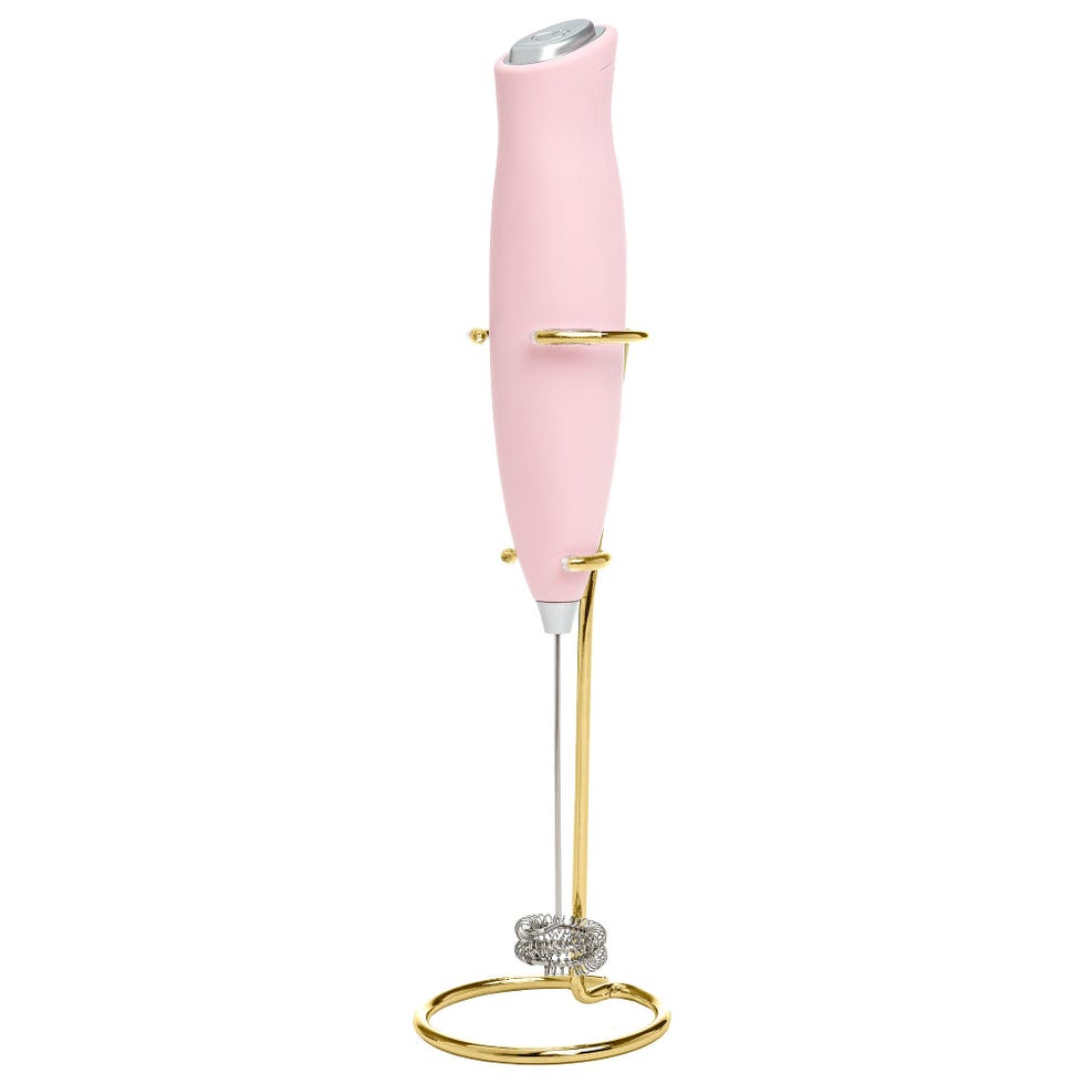Electric Handheld Milk Frother & Gold Metal Stand