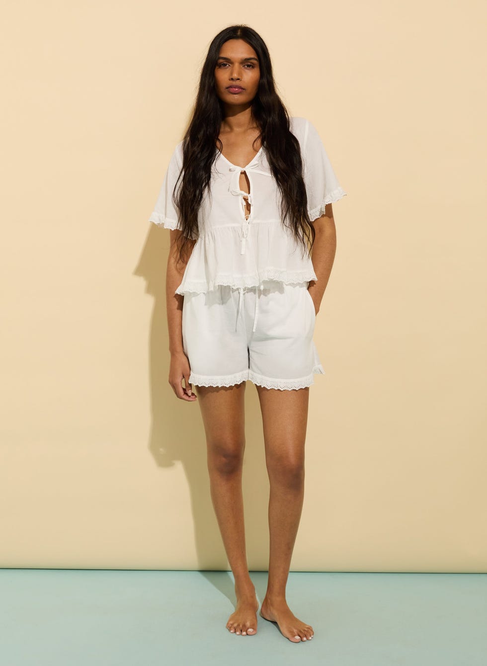 Emma Organic Cotton Broderie Detail Pyjamas