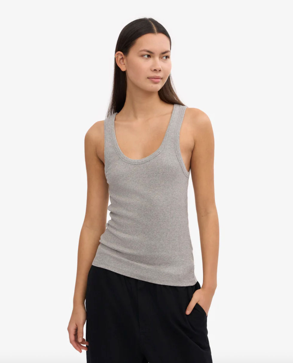 Women Organic Rib Tank Top - Heather Grey