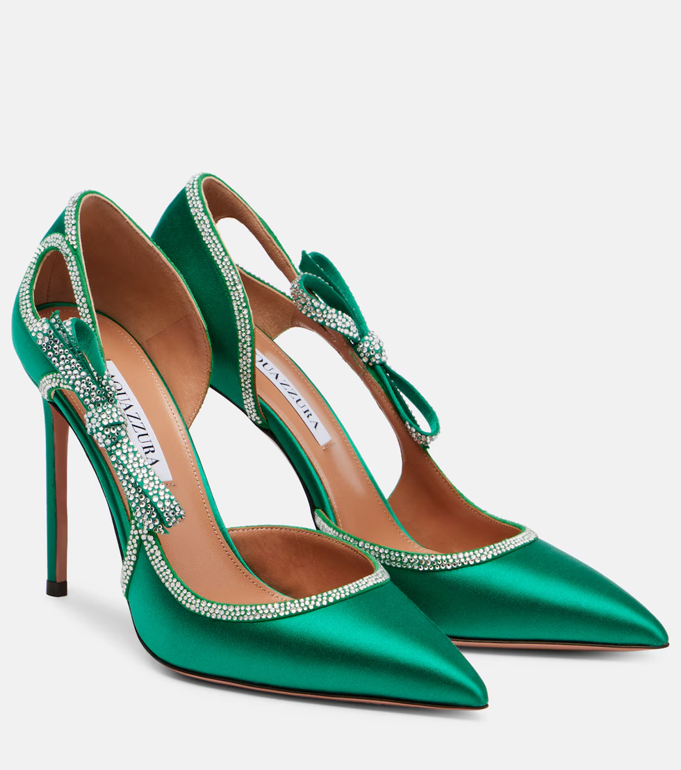 Soave Crystal 105 Bow-Detail Satin Pumps