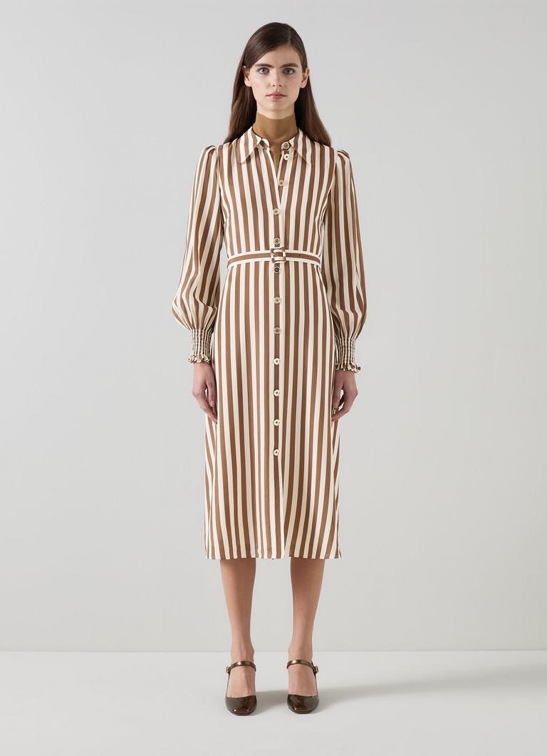 Emelia Chocolate & Birch Candy Stripe Shirt Dress