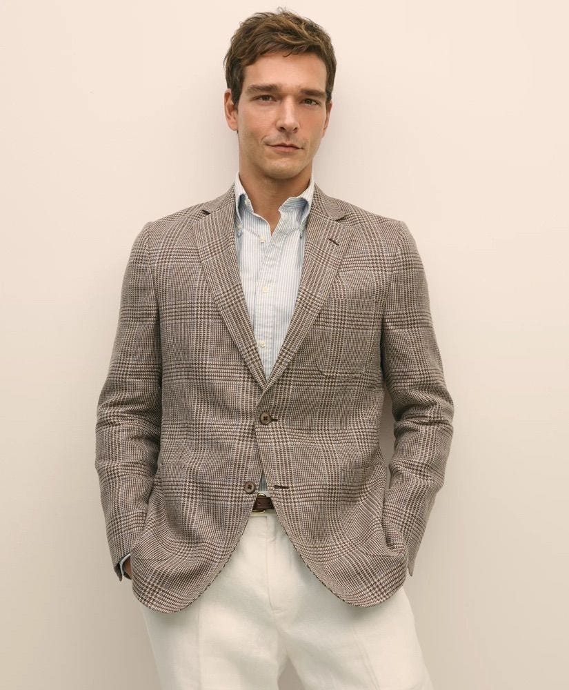 Brooks Brothers Classic Fit Linen-Silk-Cotton Check 1818 Sport Coat