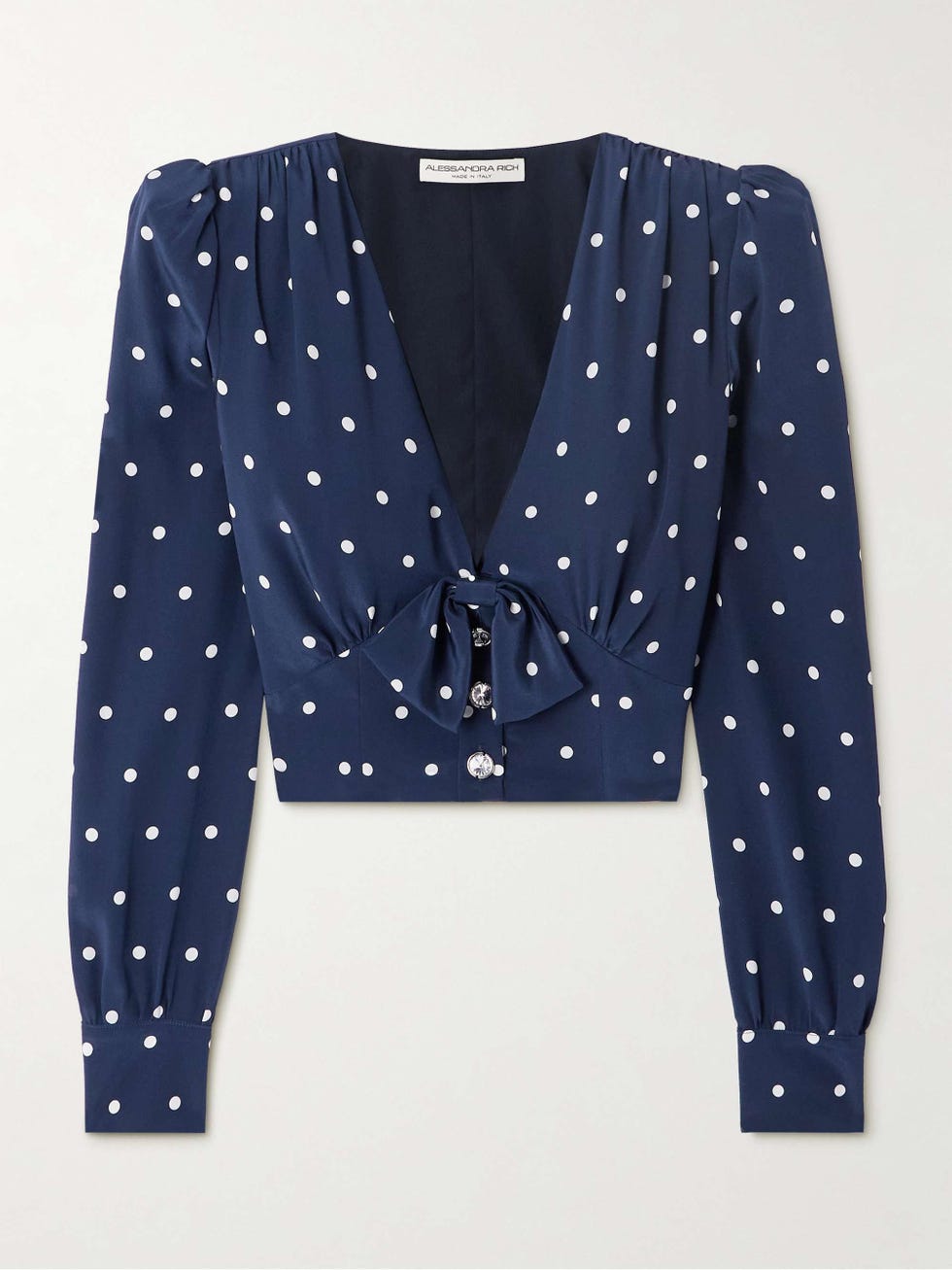 Blusa de seda de lunares con cortacésped con cristal
