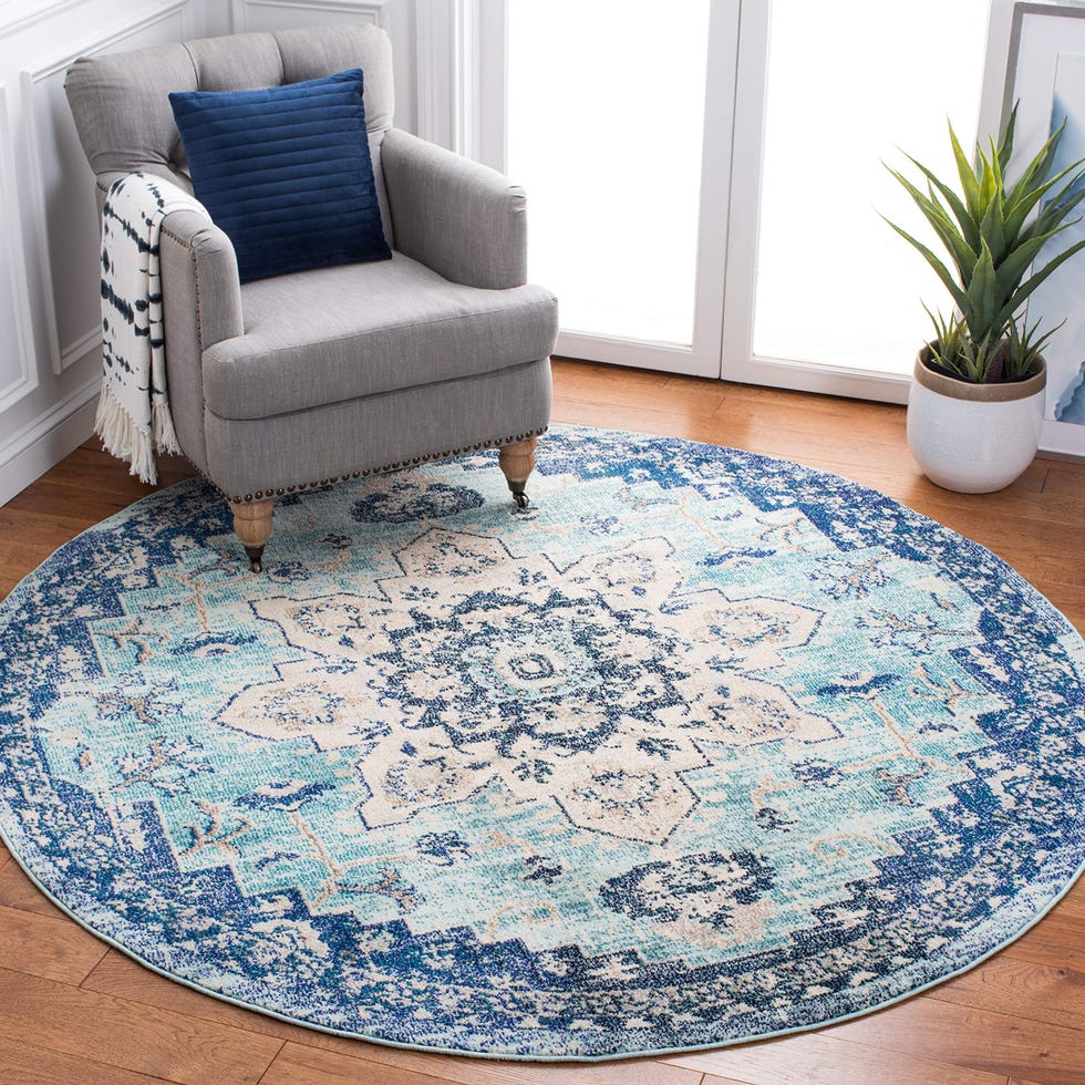 Madison Collection Round Teal Rug
