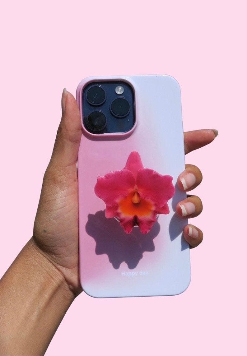 Adhesivo de orquídea rosa - Hecho a mano
