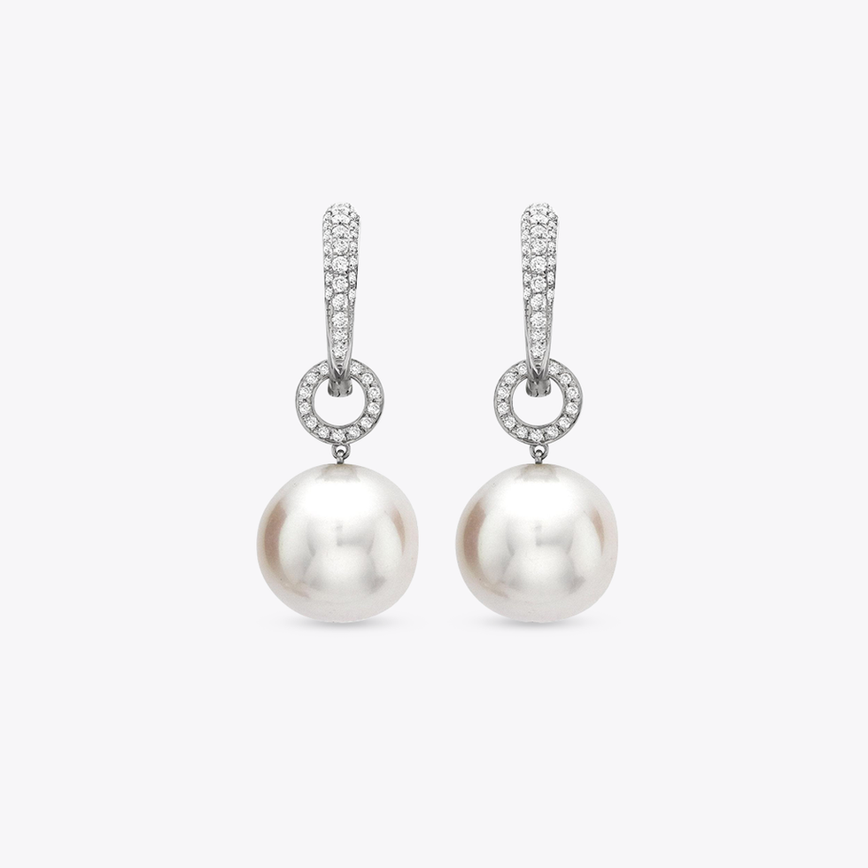 Pendientes desmontables con bucle de perlas y diamantes