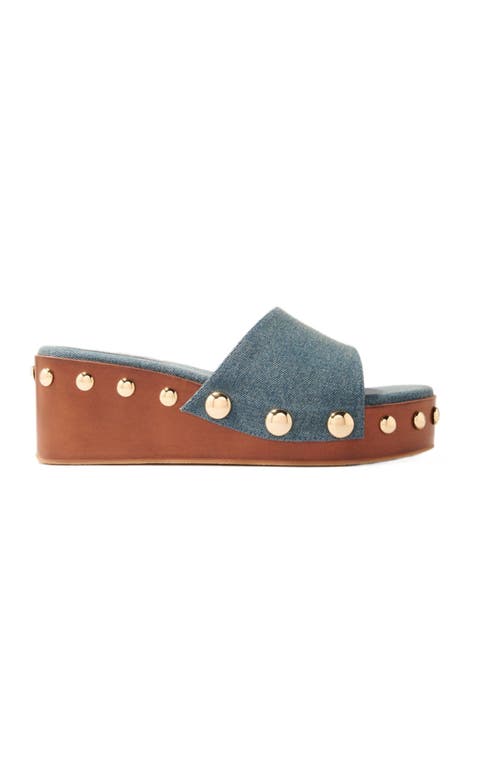 Mules con zeppa e borchie in denim