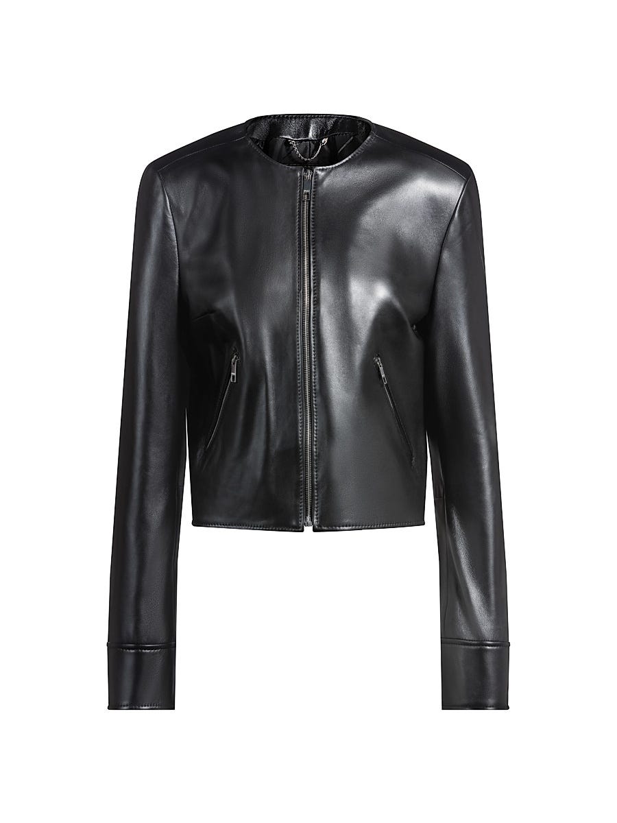 Kragenlose Lederjacke