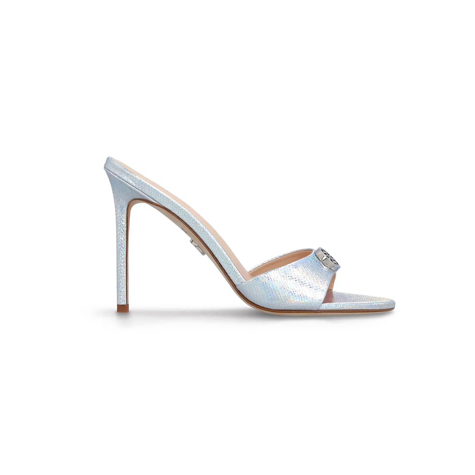 Athena 02 Silver Embossed Leather Mules